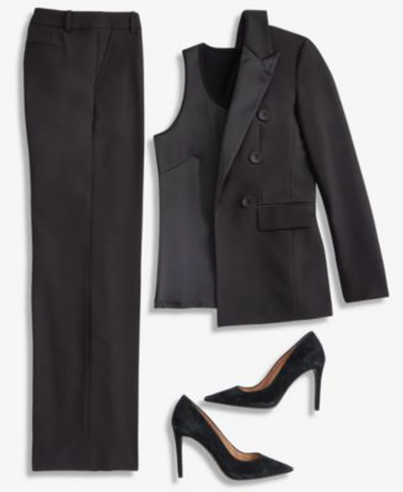 Anne Klein Blazer Mixed Media Top High Rise Pants