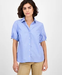Nautica Jeans Women's Striped Bungee-Sleeve Camp Shirt
