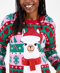 Hooked Up by Iot Juniors' Llama Pullover Holiday Sweater
