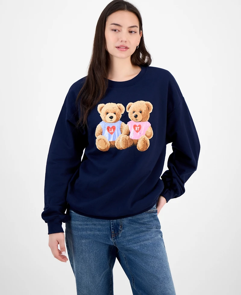 Love Tribe Juniors' Teddy Bear Nyc & La Graphic Sweatshirt