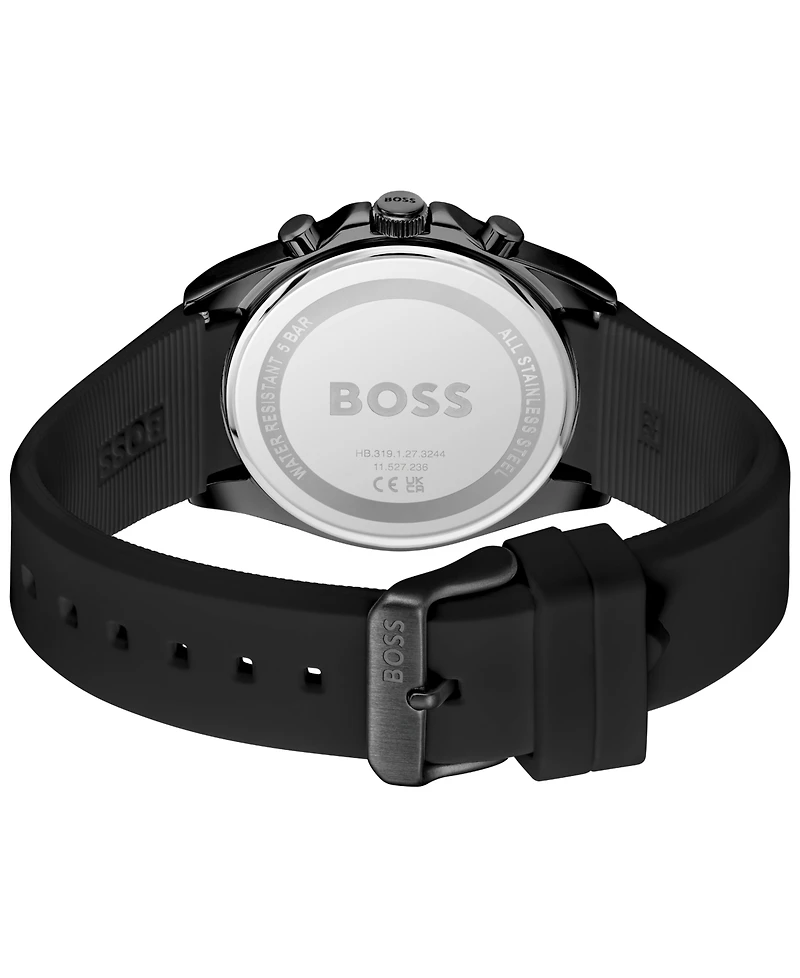 Hugo Boss Men's Strike Quartz Fashion Chrono Black Silicone Watch, 41mm