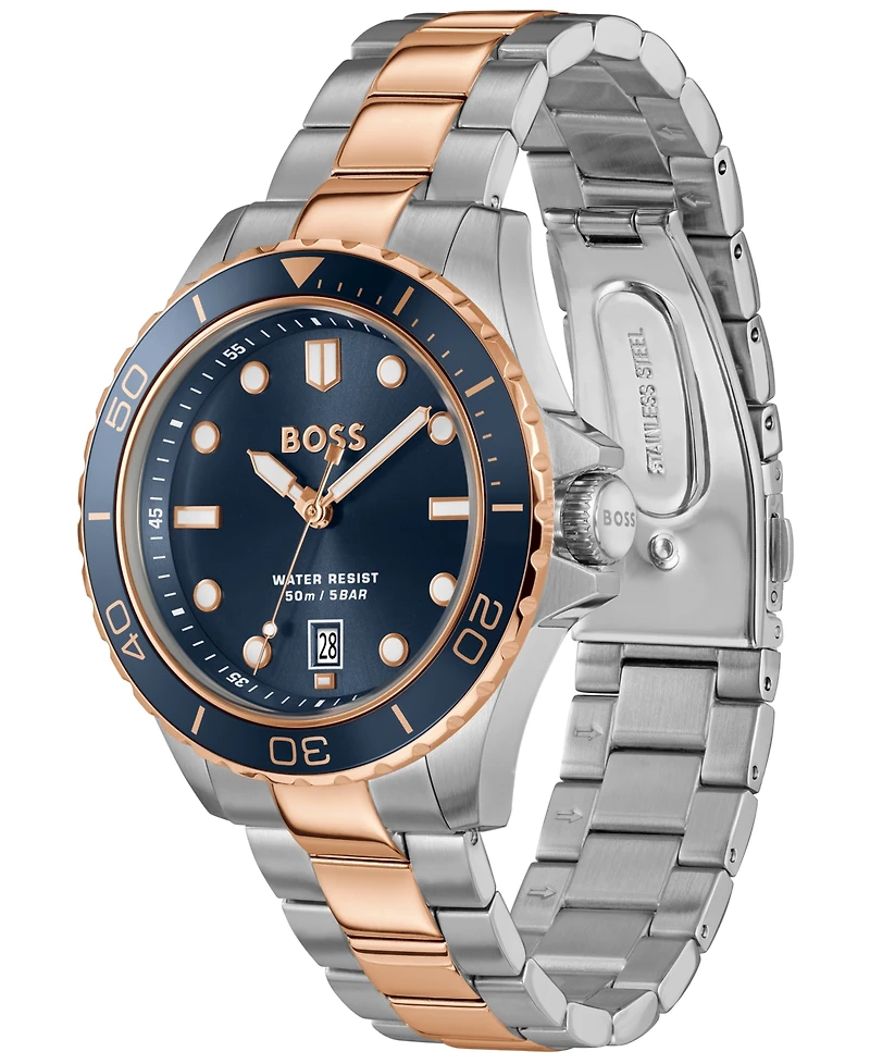 Hugo Boss Men's Troper Sport Quartz Basic Calendar Two Tone Stainless Steel Watch, 42mm