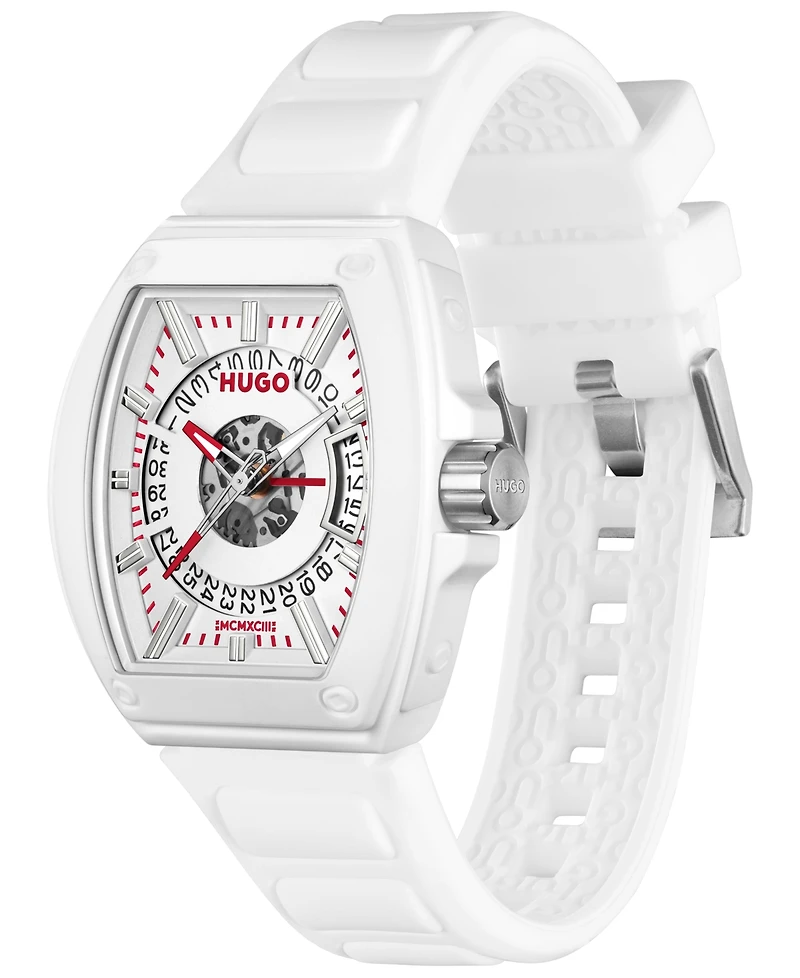 Hugo Boss Men's Hugo Id Quartz Basic Calendar White Silicone Watch, 40.70mm