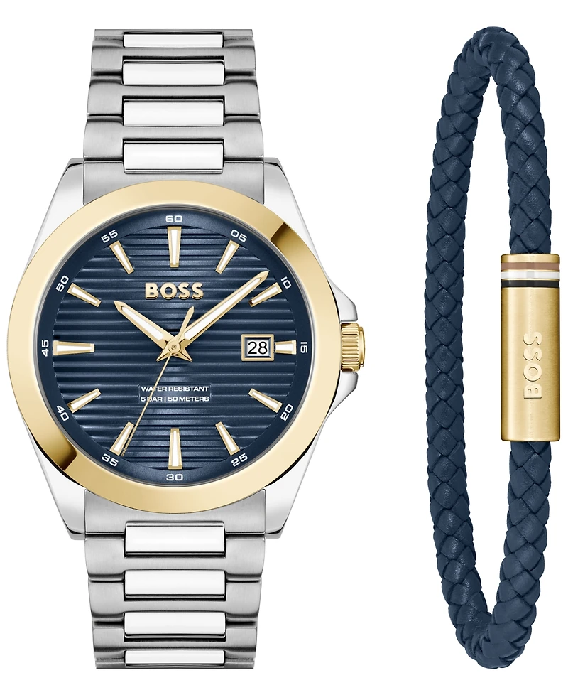 Hugo Boss Men's Strike Giftset Quartz Basic Calendar Stainless Steel Watch, 41mm
