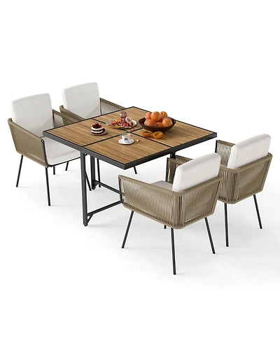 Gymax Set Of 5 Patio Dining Set Outdoor Rectangular Table & Chairs Furniture Set