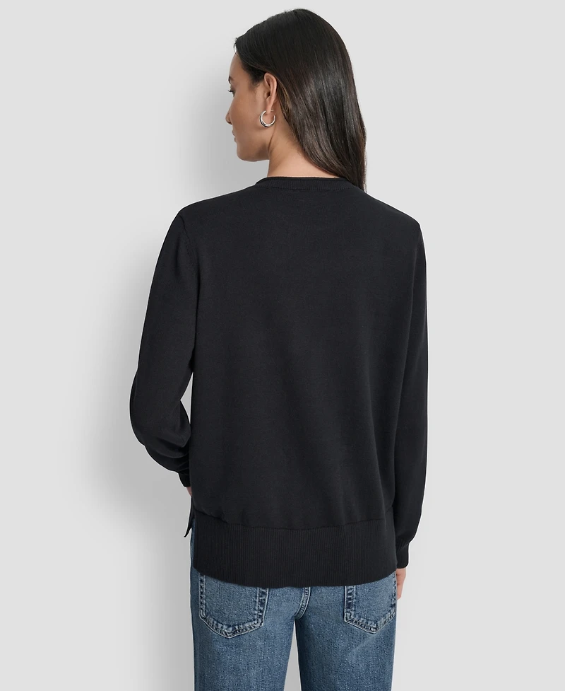 Dkny Jeans Petite Embellished Logo Crewneck Sweater