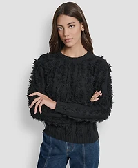 Dkny Jeans Petite Fringe Crewneck Sweater