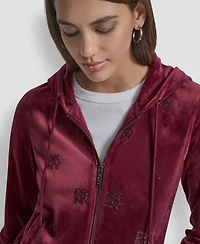 Dkny Jeans Petite Logo Detail Velour Zip-Up Hoodie