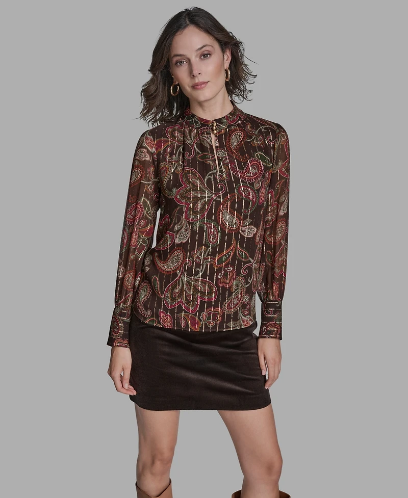Bcbg Women's Long Sleeve Keyhole Detail Top