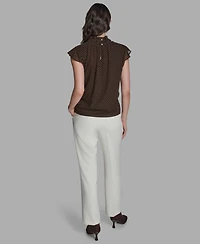 Bcbg Women's Polka Dot Mock Neck Blouse