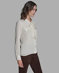 Bcbg Women's Button Down Tie Neck Blouse