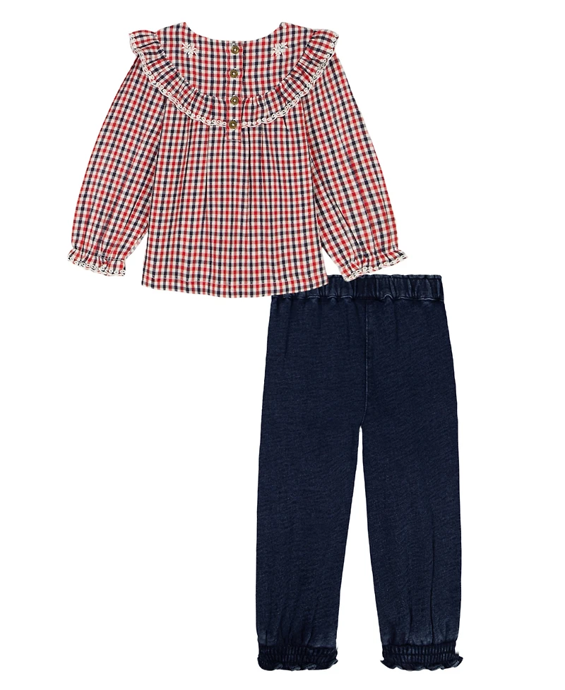 Tommy Hilfiger Baby Girls 2-Piece Dobby Peasant Top and Denim Pants Set