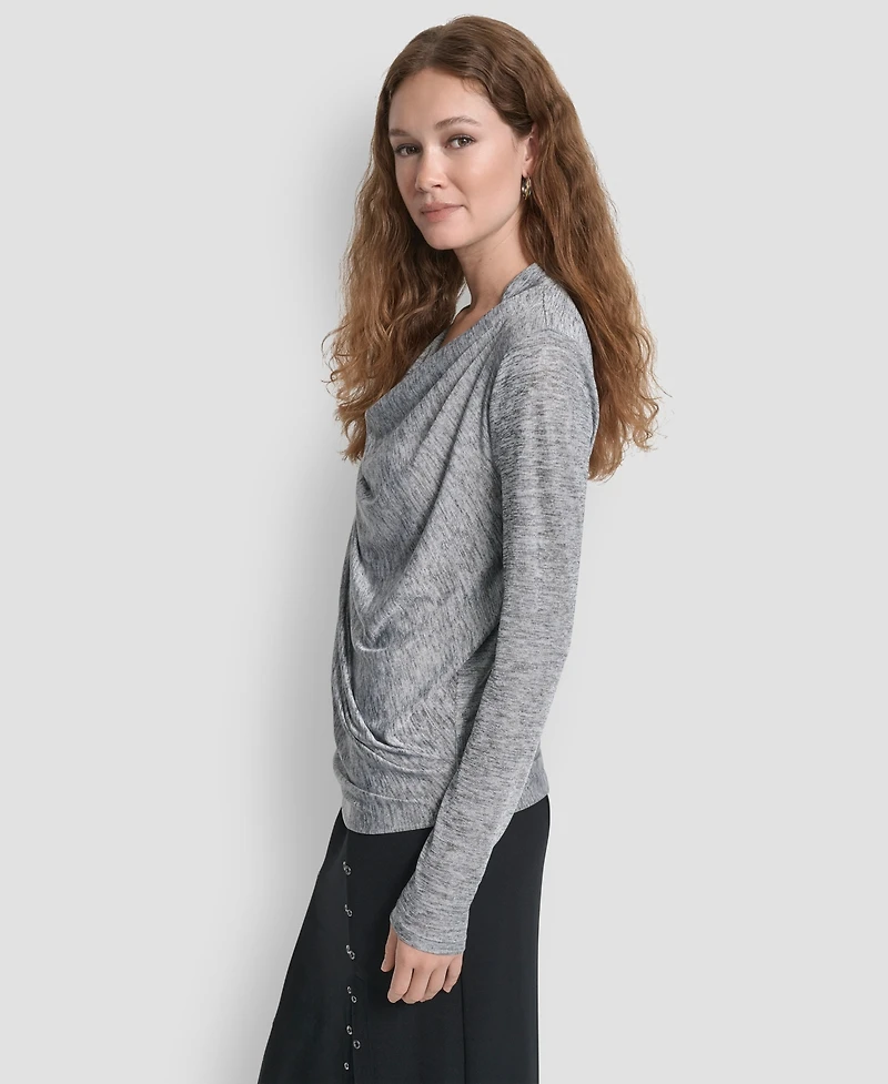 Dkny Women's Long Sleeve Heather Cowl Neck Top
