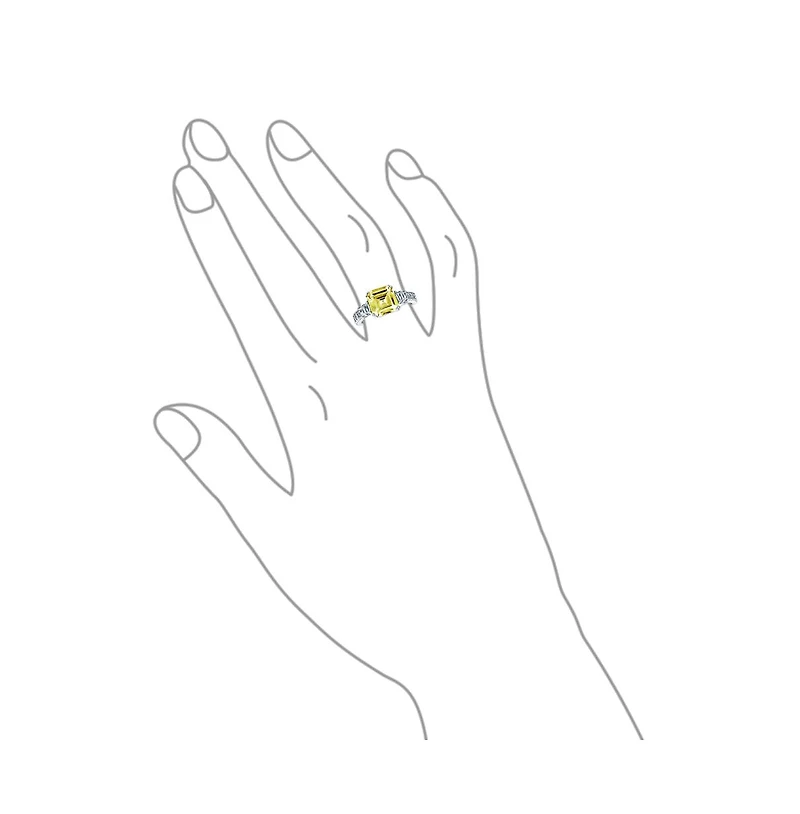 Bling Jewelry Art Deco Style 2CT Yellow Cubic Zirconia Square Asscher Cut Promise Ring Cz Baguettes Side Stone Sterling Silver