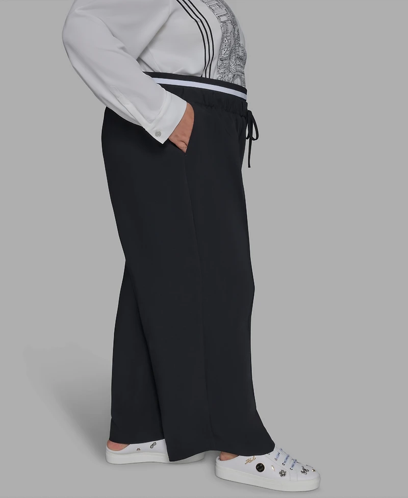 Karl Lagerfeld Paris Plus Double Waistband Long Casual Pants