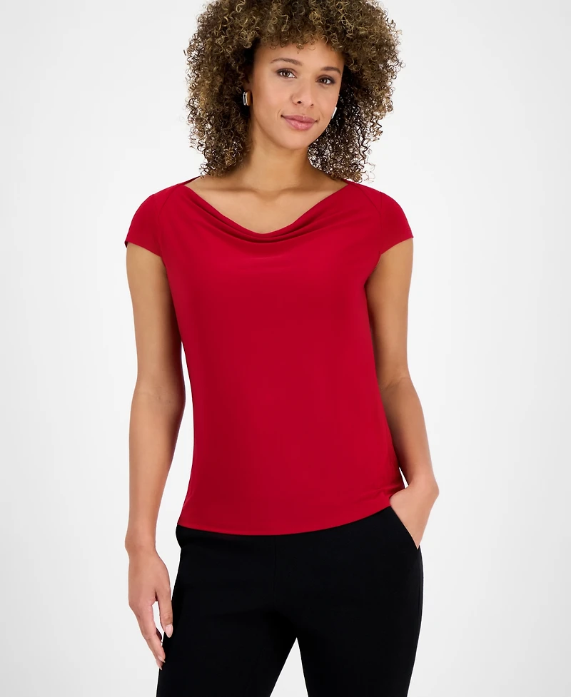 Kasper Petite Cowlneck Cap-Sleeve Top