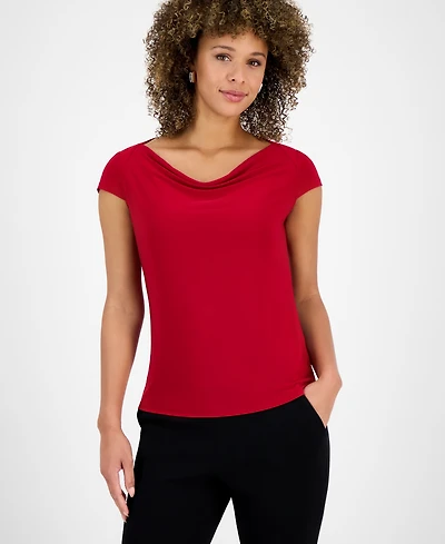 Kasper Petite Cowlneck Cap-Sleeve Top