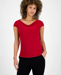 Kasper Petite Cowlneck Cap-Sleeve Top