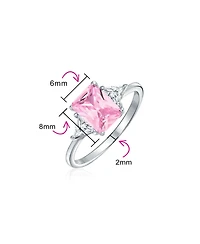 Bling Jewelry Sterling Silver 3CT Pink Princess Cut Cz Promise Ring with Trillion Side Stones