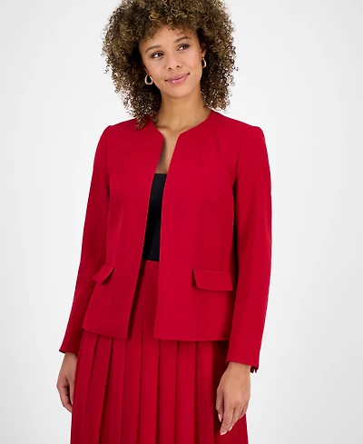 Kasper Petite Stretch-Crepe Collarless Open-Front Jacket