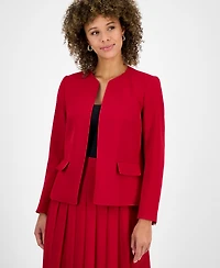 Kasper Petite Stretch-Crepe Collarless Open-Front Jacket