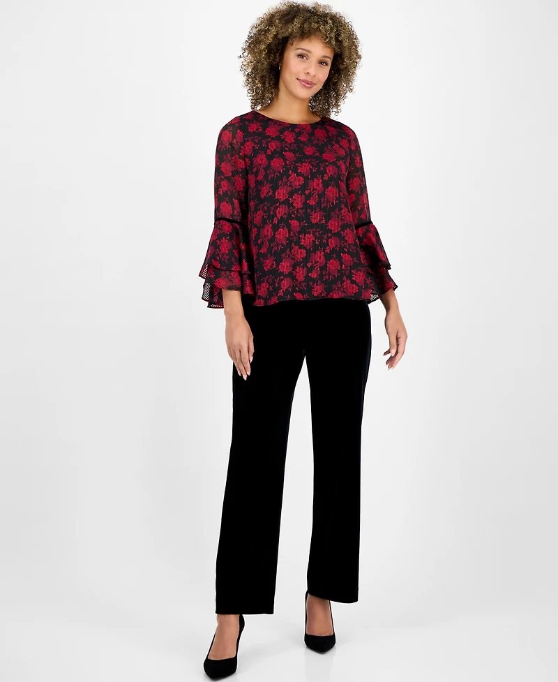 Kasper Women's Printed Flare-Sleeve Blouse
