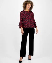 Kasper Women's Printed Flare-Sleeve Blouse