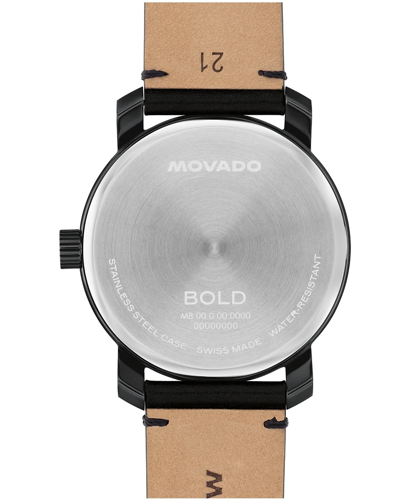 Movado Men's Bold Access Swiss Quartz Black Leather Watch, 41mm
