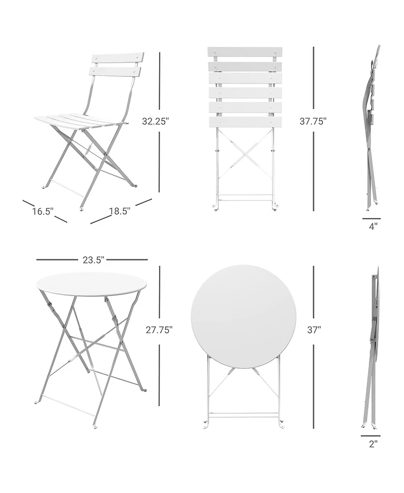 3-Piece Bistro Set, Folding Outdoor Patio Furniture Set with 2 Powder-Coated Steel Chairs & 1 Table