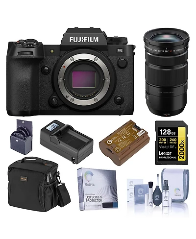 Fujifilm X-H2S Mirrorless Camera with Xf 18-120mm f/4 Lm Pz Wr Lens, Black, Bundle with 128GB Memory Card, Shoulder Bag, Extra Battery, Charger, Scree