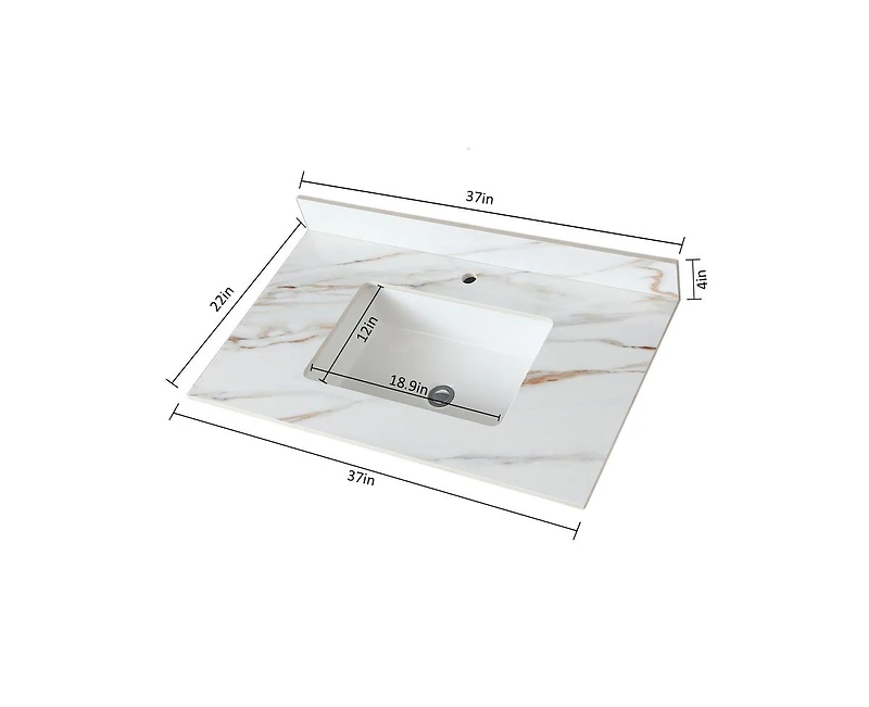 Casainc 37 Inch Marble Vanity Top, Bathroom Vanity Top with Undermount Rectangular Middle Sink and 4" Height Backsplash, Pre-Drilled Faucet Hole Vanit