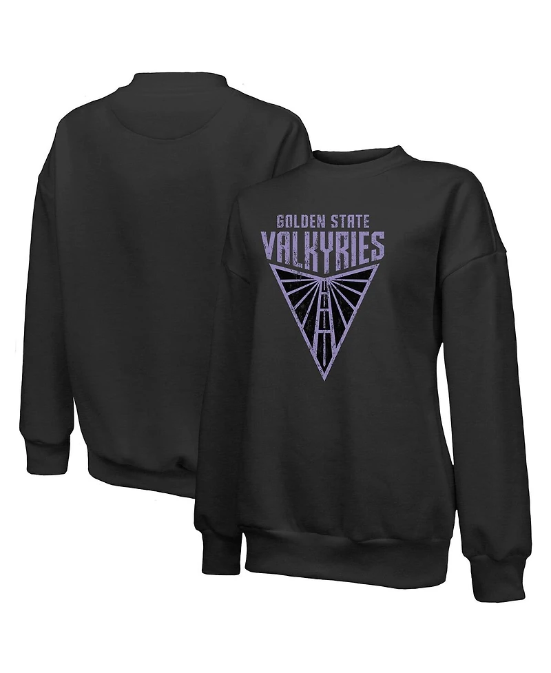 Majestic Women's Black Golden State Valkyries Primary Logo Drop Shoulder Tri-Blend Pullover Sweatshirt