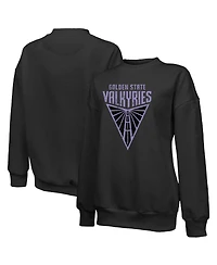 Majestic Women's Black Golden State Valkyries Primary Logo Drop Shoulder Tri-Blend Pullover Sweatshirt