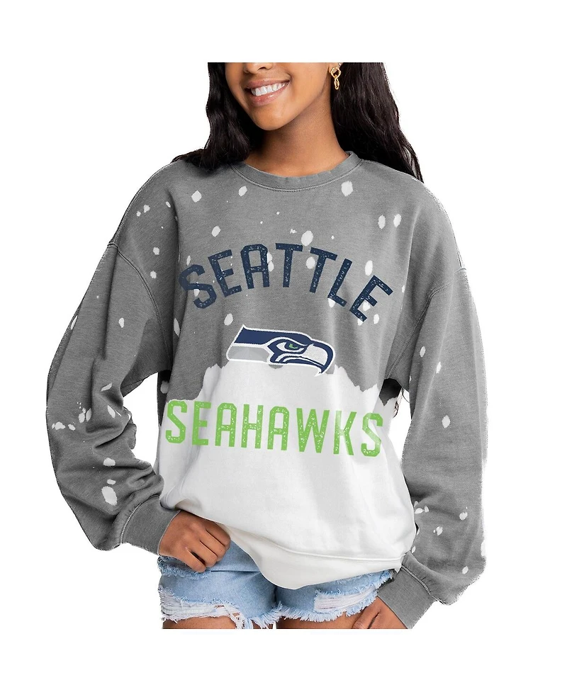 Gameday Couture Women's Gray Seattle Seahawks Oversized Coin Toss Faded French Terry Tri-Blend Pullover Sweatshirt