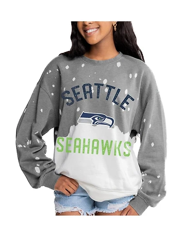 Gameday Couture Women's Gray Seattle Seahawks Oversized Coin Toss Faded French Terry Tri-Blend Pullover Sweatshirt