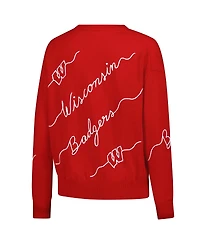 Kadyluxe Women's Red Wisconsin Badgers Love Note Embroidered Pullover Sweater