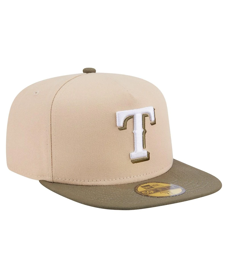 New Era Men's Light Beige/Olive Texas Rangers Two-Tone Color Pack A-Frame 59FIFTY Fitted Hat