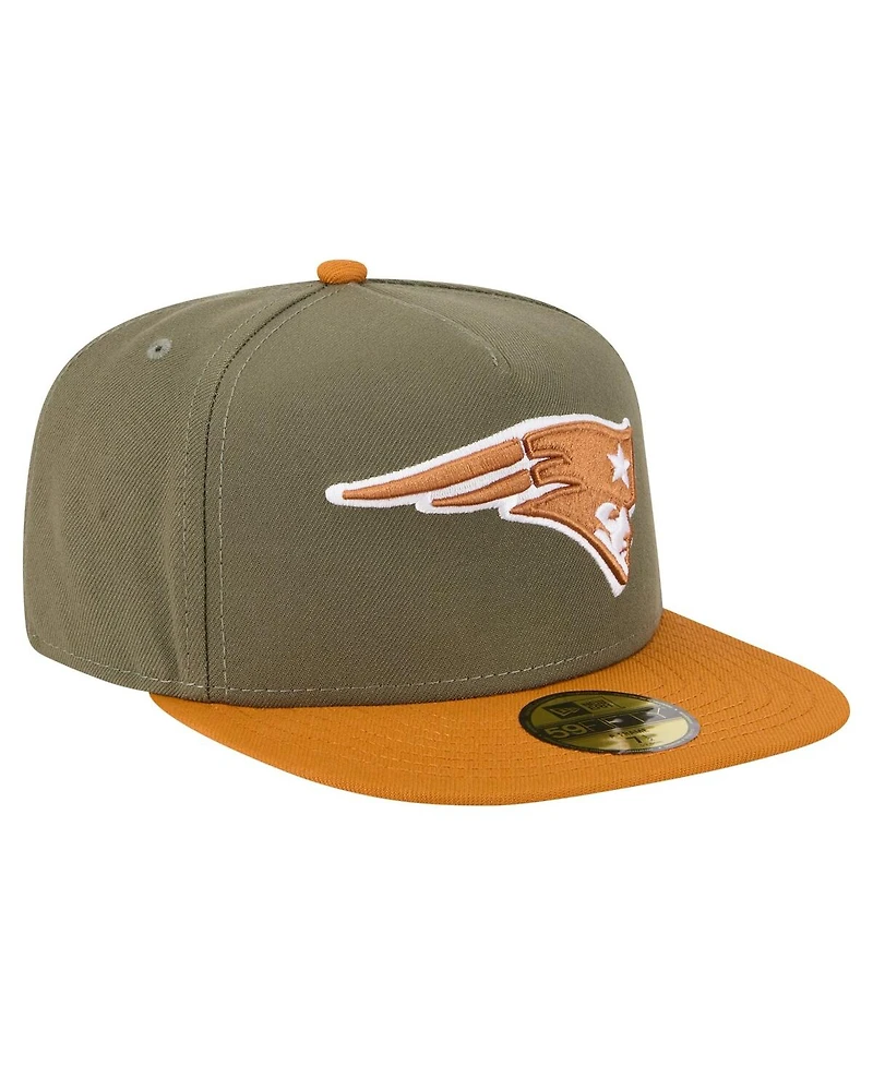 New Era Men's Olive/Brown England Patriots Color Pack A-Frame 59FIFTY Fitted Hat