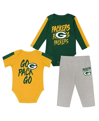 Outerstuff Baby Boys and Girls 3-Piece Green/Gold Green Bay Packers Double Down Creeper Pants Set