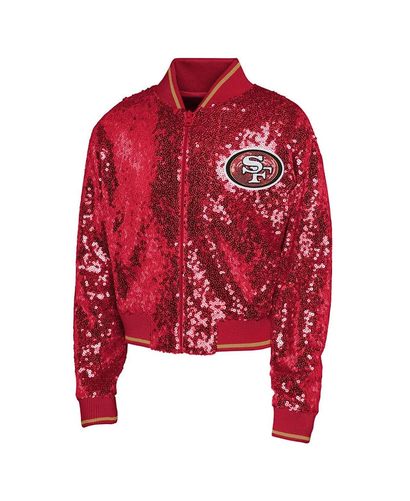 Outerstuff Big Boys and Girls Scarlet San Francisco 49ers Nfl Glam Squad Sequin Jacket