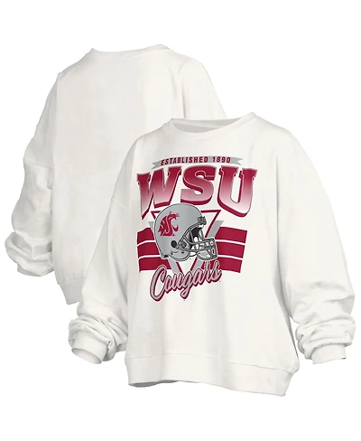 Pressbox Women's White Washington State Cougars Oversized Janice Retro Waist-Length Pullover Sweatshirt