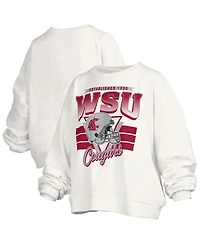 Pressbox Women's White Washington State Cougars Oversized Janice Retro Waist-Length Pullover Sweatshirt