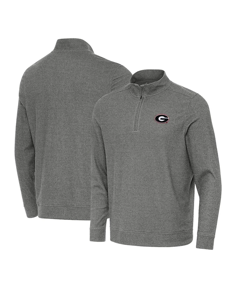 Antigua Men's Heather Charcoal Georgia Bulldogs Subtle Quarter-Zip Hoodie
