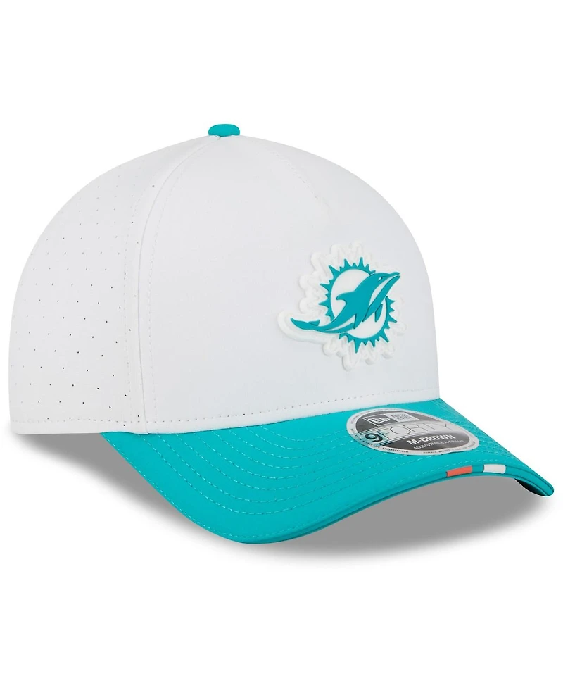 New Era Big Boys and Girls White/Aqua Miami Dolphins 2025 Nfl Training Camp A-Frame 9FORTY Adjustable Hat