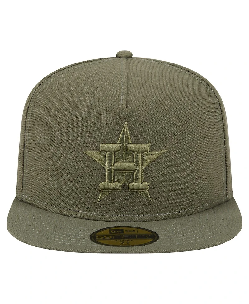 New Era Men's Olive Houston Astros Color Pack A-Frame 59FIFTY Fitted Hat