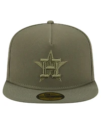 New Era Men's Olive Houston Astros Color Pack A-Frame 59FIFTY Fitted Hat