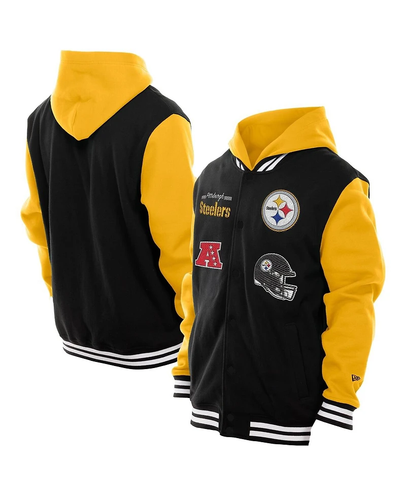 New Era Men's Black Pittsburgh Steelers Full-Snap Fleece Hoodie Jacket