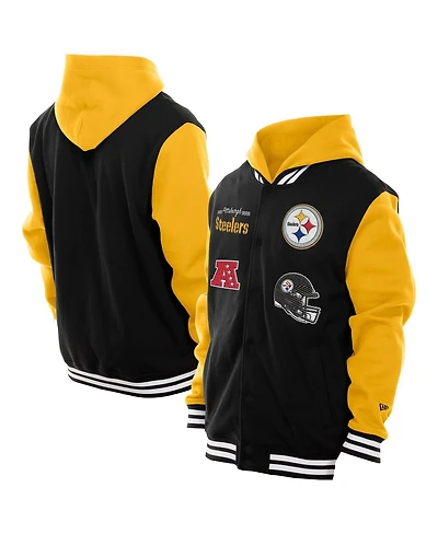 New Era Men's Black Pittsburgh Steelers Full-Snap Fleece Hoodie Jacket