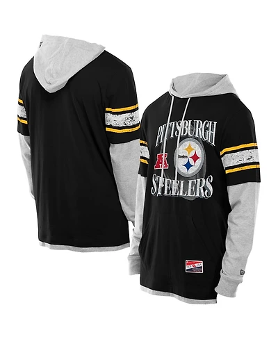 New Era Men's Black Pittsburgh Steelers Twofer Layered Long Sleeve Hoodie T-Shirt