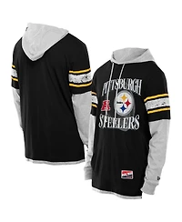 New Era Men's Black Pittsburgh Steelers Twofer Layered Long Sleeve Hoodie T-Shirt